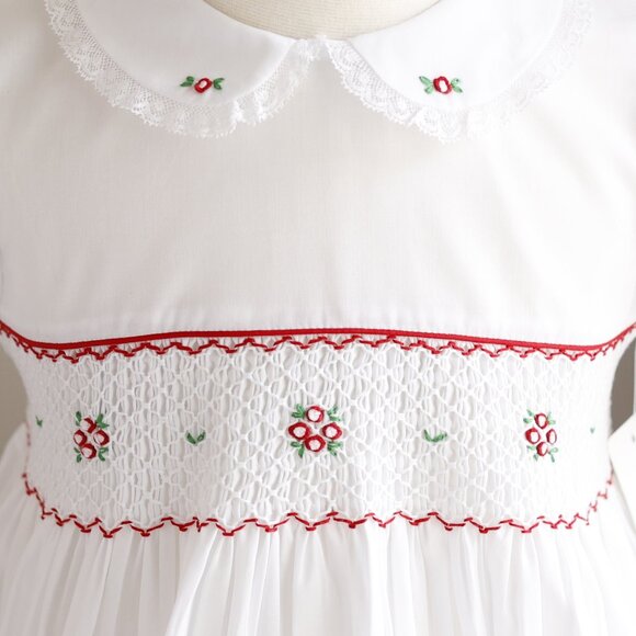 White Smocked Dress Red Bullion Embroidery Feltman Brothers Special Occasion NWT - Picture 3 of 7